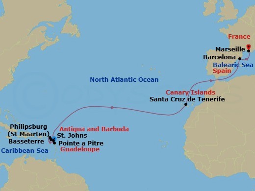 East Caribbean, 14 Nights Route Map