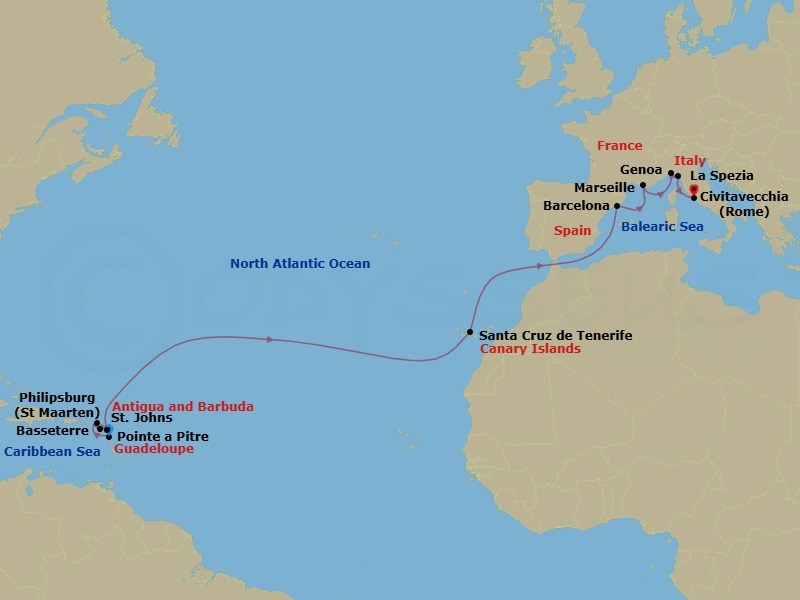 East Caribbean, 17 Nights Route Map