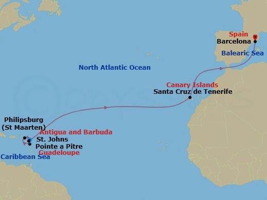 East Caribbean, 12 Nights Route Map