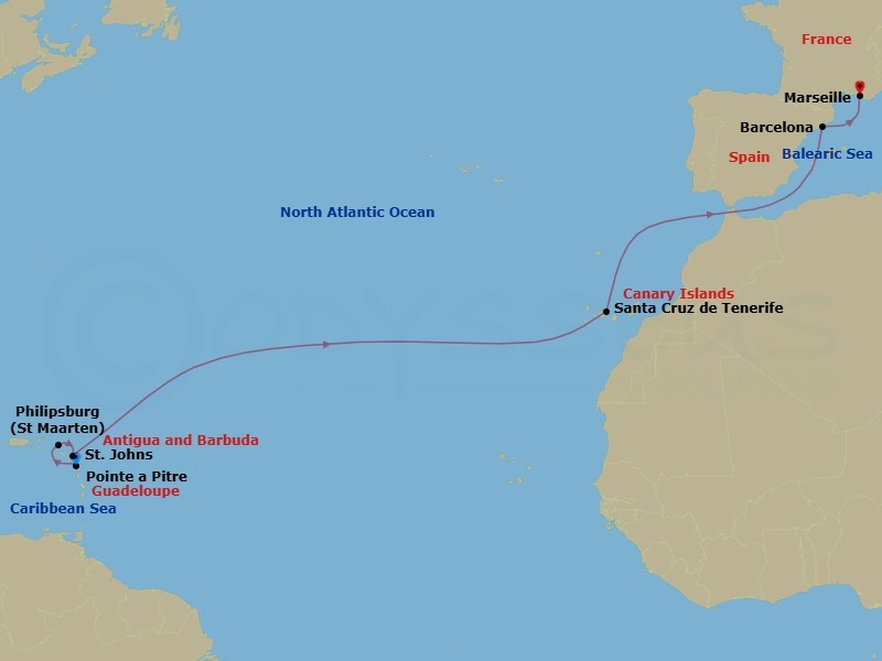 East Caribbean, 13 Nights Route Map