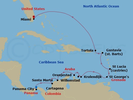 Carnival Of Caribbean Colors Route Map