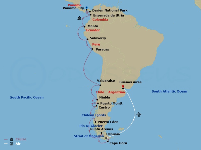 The Chairman’S Voyage: Ultimate Ancient Treasures, Fjords & Wonders Of South America Route Map