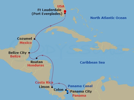 Classic Panama Canal Passage Route Map