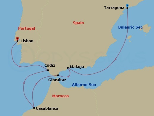 Mediterranean Splendor: Spain, Gibraltar & Morocco Route Map