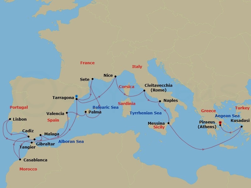 Grand Mediterranean Discovery (22 Nights) Route Map