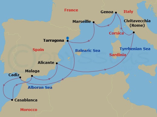Mediterranean, 10 Nights Route Map