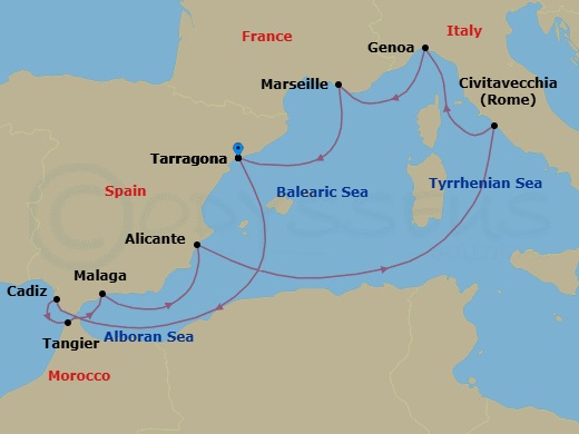 Mediterranean, 10 Nights Route Map