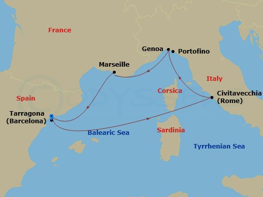 Mediterranean, 5 Nights Route Map