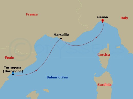 Mediterranean, 2 Nights Route Map