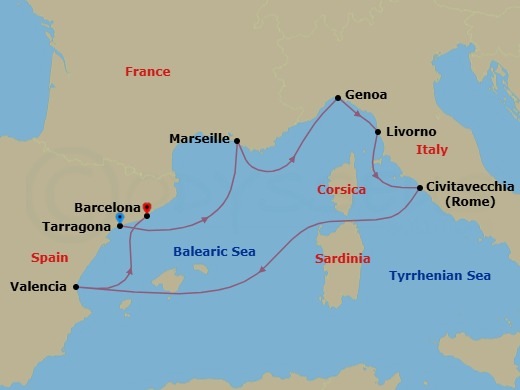 Mediterranean, 7 Nights Route Map