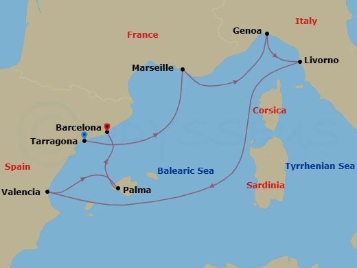 Mediterranean, 7 Nights Route Map