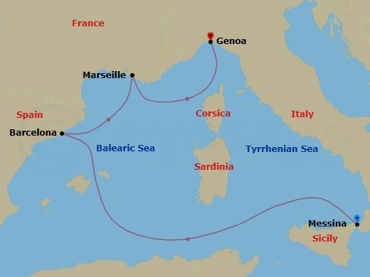 Mediterranean, 4 Nights Route Map