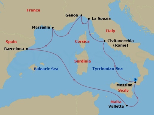 Mediterranean, 8 Nights Route Map