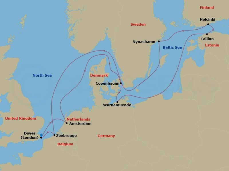 12-Day Scandinavia & Baltic Route Map