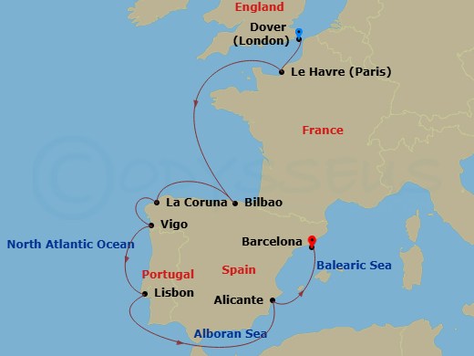 10-Day Spain Portugal & France Route Map