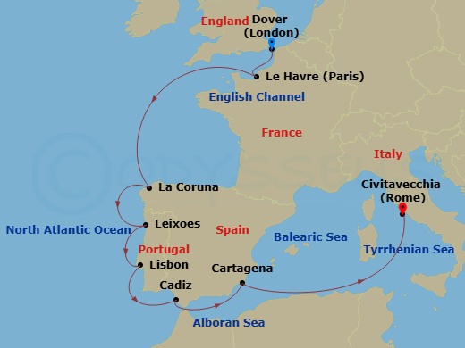 9-Day Spain Portugal & France Route Map