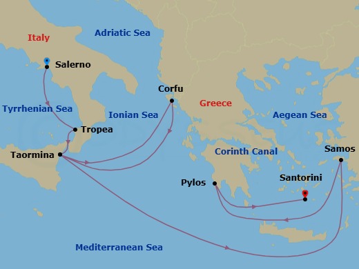 Salerno To Athens: Southern Italy & The Greek Isles Route Map