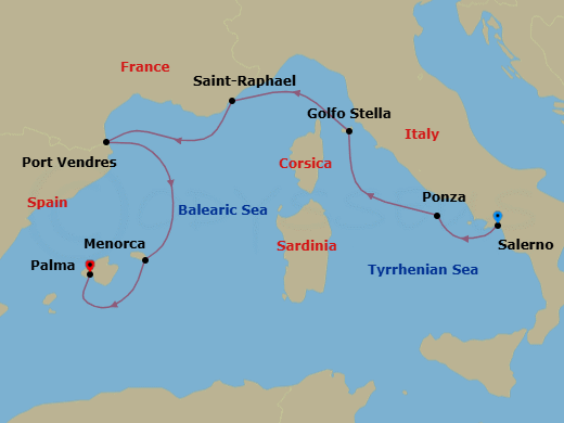 Grand Mediterranean Featuring Ponza & Saint-Raphaël Route Map