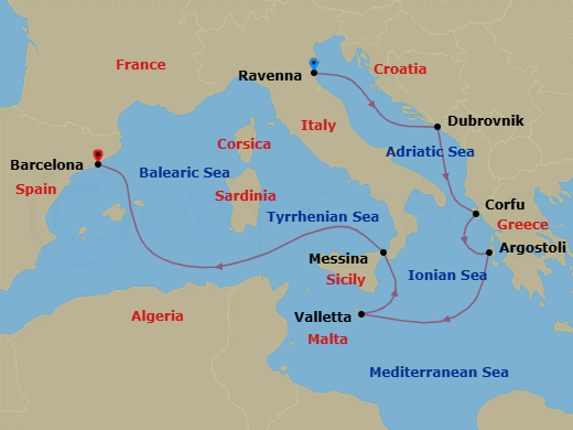 7 Night Greece, Italy, Croatia & Malta Route Map