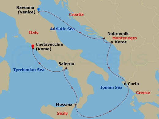 7 Night Italy & Croatia Cruise Route Map