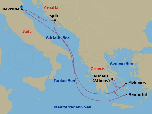 7 Night Greek Isles Cruise Route Map