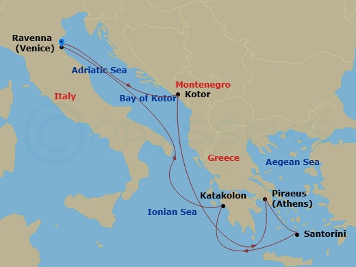 7 Night Greece & Adriatic Cruise Route Map