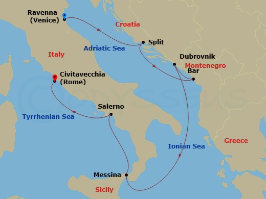 7 Night Italy & Croatia Cruise Route Map