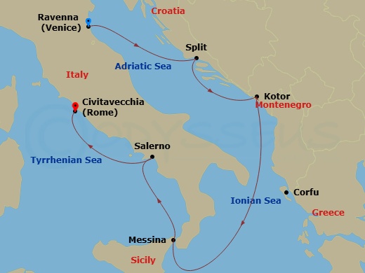 7 Night Italy & Croatia Cruise Route Map
