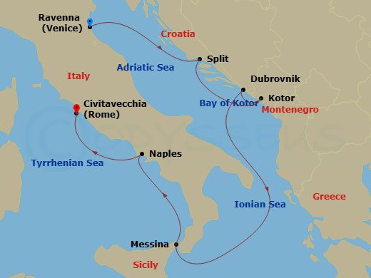 7 Night Italy & Croatia Cruise Route Map