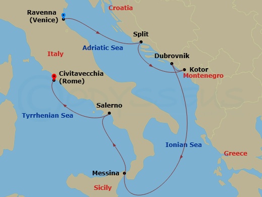 7 Night Italy & Croatia Cruise Route Map