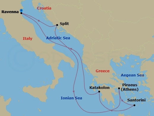 7 Night Greek Isles & Croatia Cruise Route Map