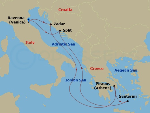 7 Night Greece & Croatia Cruise Route Map