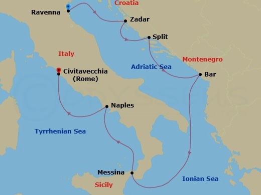 7 Night Italy & Croatia Cruise Route Map