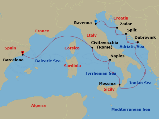 9 Night Best Of Italy & Croatia Cruise Route Map
