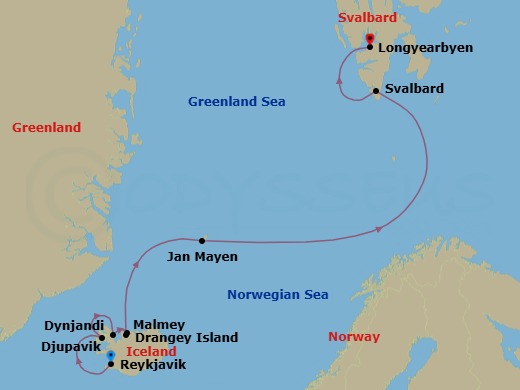 Reykjavík To Longyearbyen Route Map