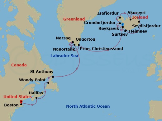 Star Collector: North Atlantic Explorer; Iceland, Greenland & New England Route Map