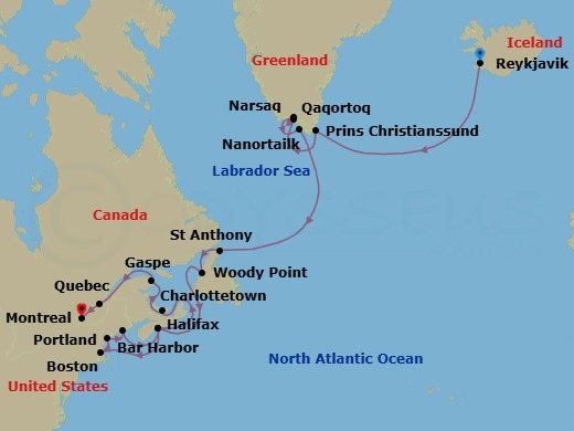 Star Collector: Greenland Fjords, Canadian Maritimes Route Map