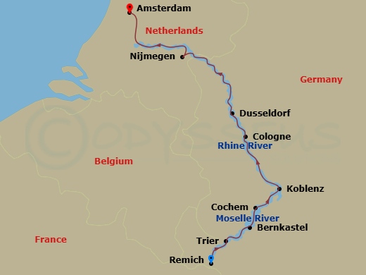 The Rhine & Moselle: Canals, Vineyards And Castles Route Map