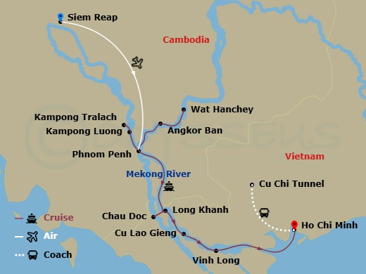 Fascinating Vietnam, Cambodia & The Mekong River (Southbound) Route Map