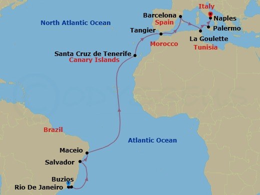 MSC Grand Voyages, 20 Nights Route Map