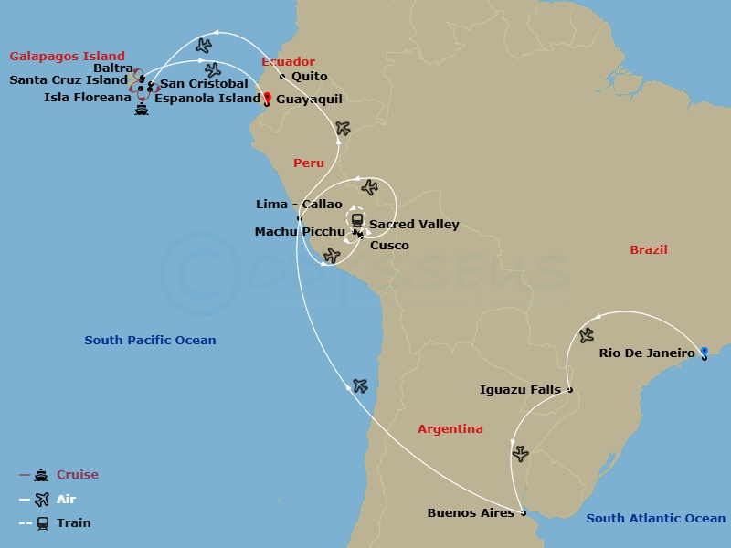 South American Discovery With Galápagos Cruise Route Map