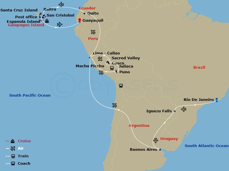 Ultimate South America With Galapagos Cruise Route Map