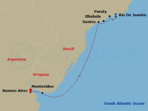 2027 Rio Carnaval Cruise: Rio De Janeiro, Paraty & Sao Paulo Route Map