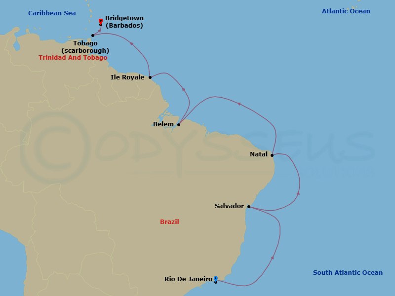 Brazil Intensive Cruise: Salvador, Natal & Belem Route Map