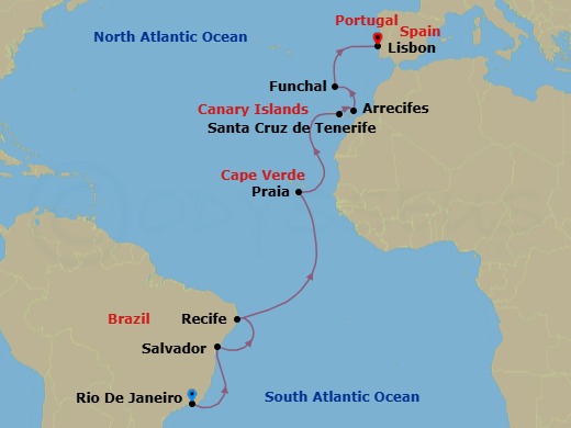 Rio De Janeiro To Lisbon Route Map