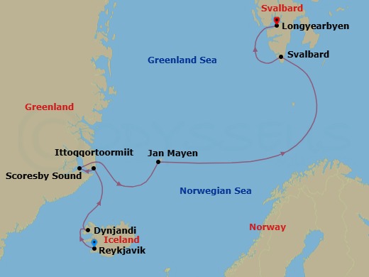 Reykjavík To Longyearbyen Route Map