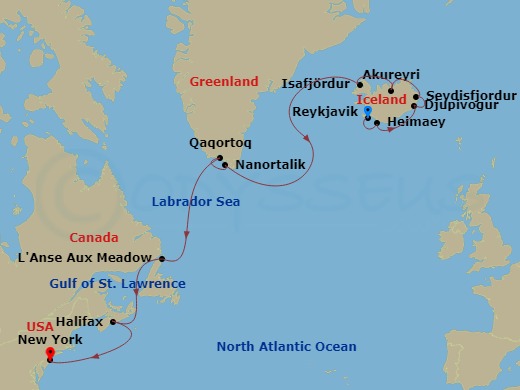 Iconic Iceland, Greenland & Canada Route Map