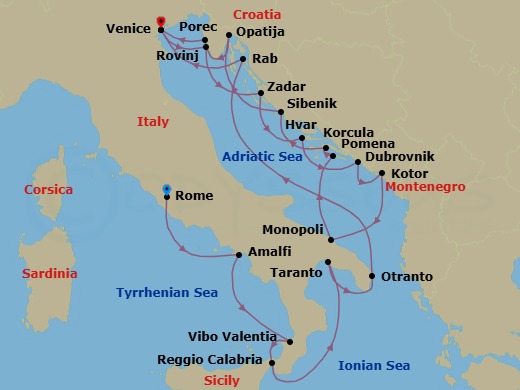 Star Collector: The “Sole” Of Italy & Coast Of Croatia Route Map