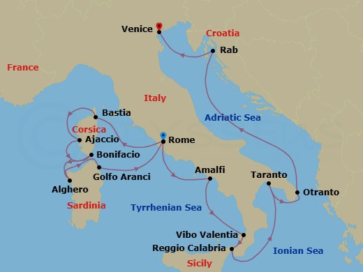 Star Collector: Corsica, Sardinia & Southern Italy Route Map