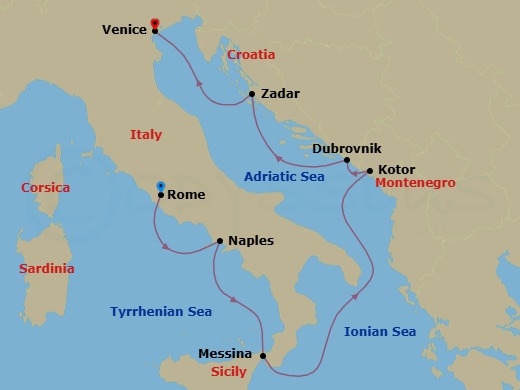 Winter Italy And The Dalmatian Coast Route Map